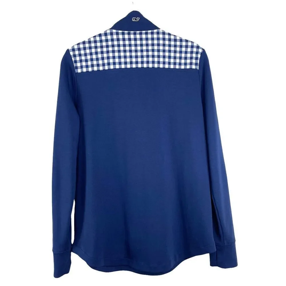 Vineyard Vines 100% cotton quarter zip plaid shoulder‎ Sweater Sz XS whale logo